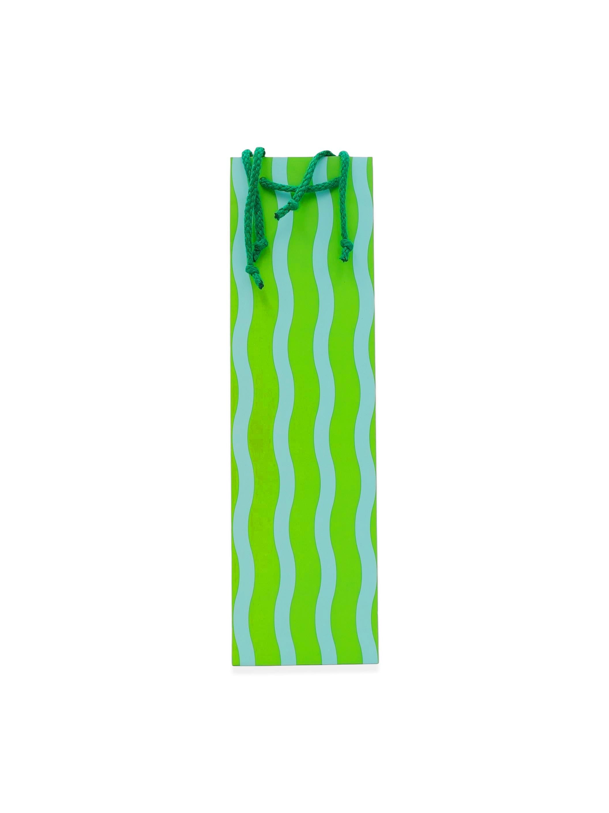 Social Type Green/Aqua Fussy Stripe Wine Gift Bag
