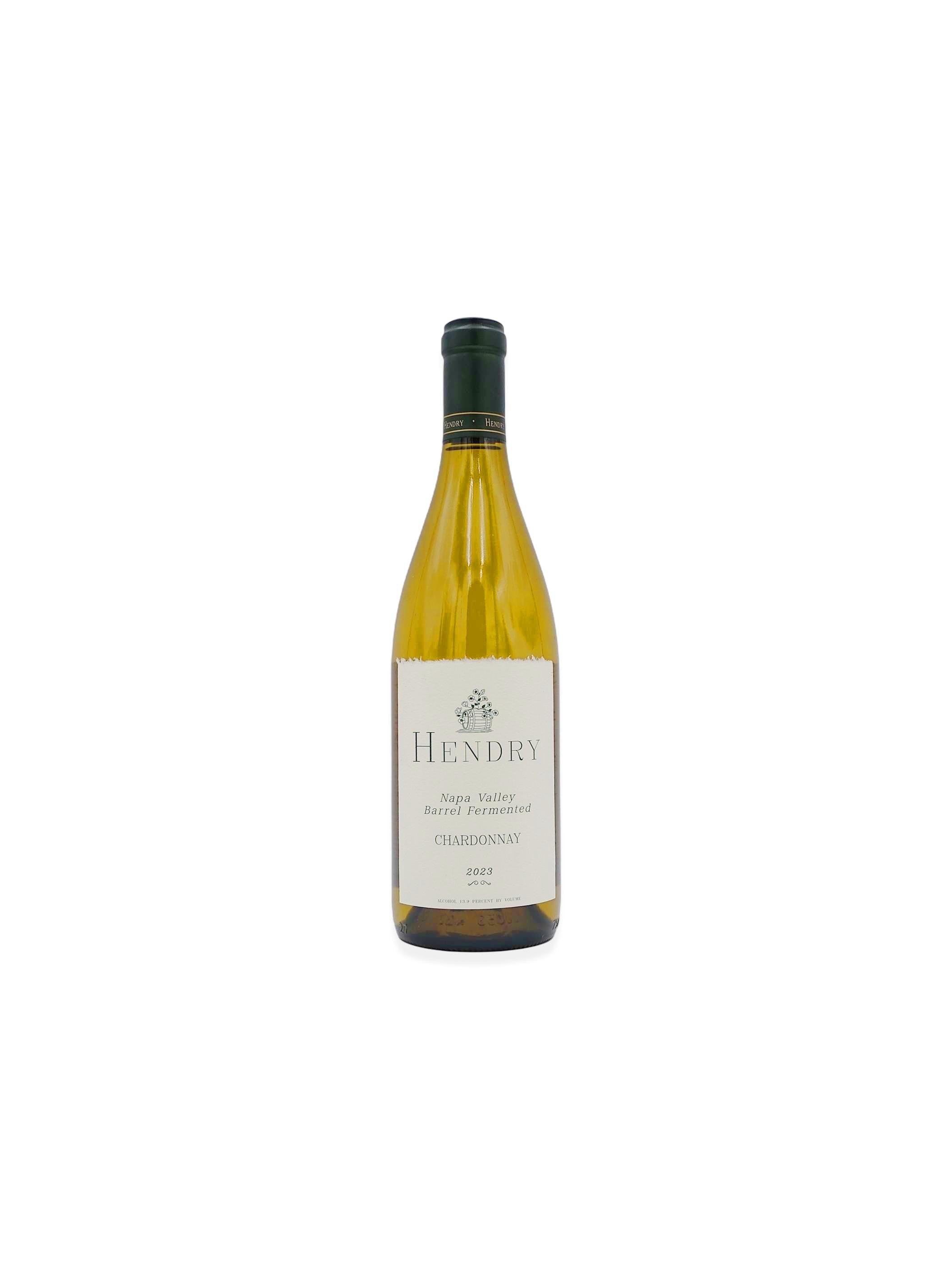 Wine bottle labeled 'Hendry' on a white background
