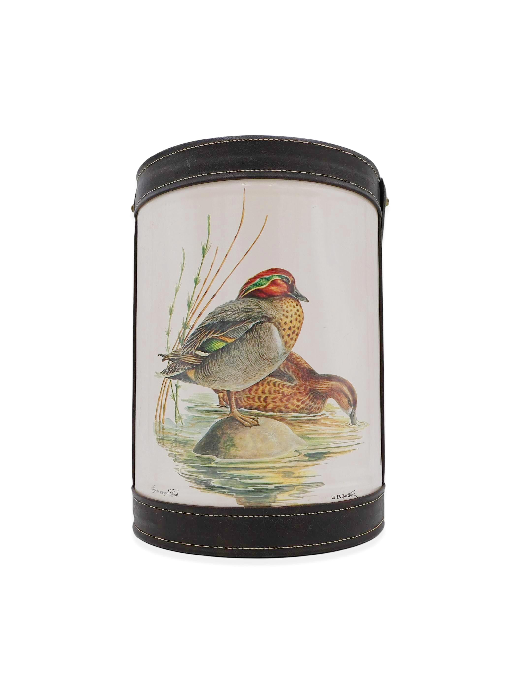Vintage Georges Briard Leather Ice Bucket Green Winged Teal