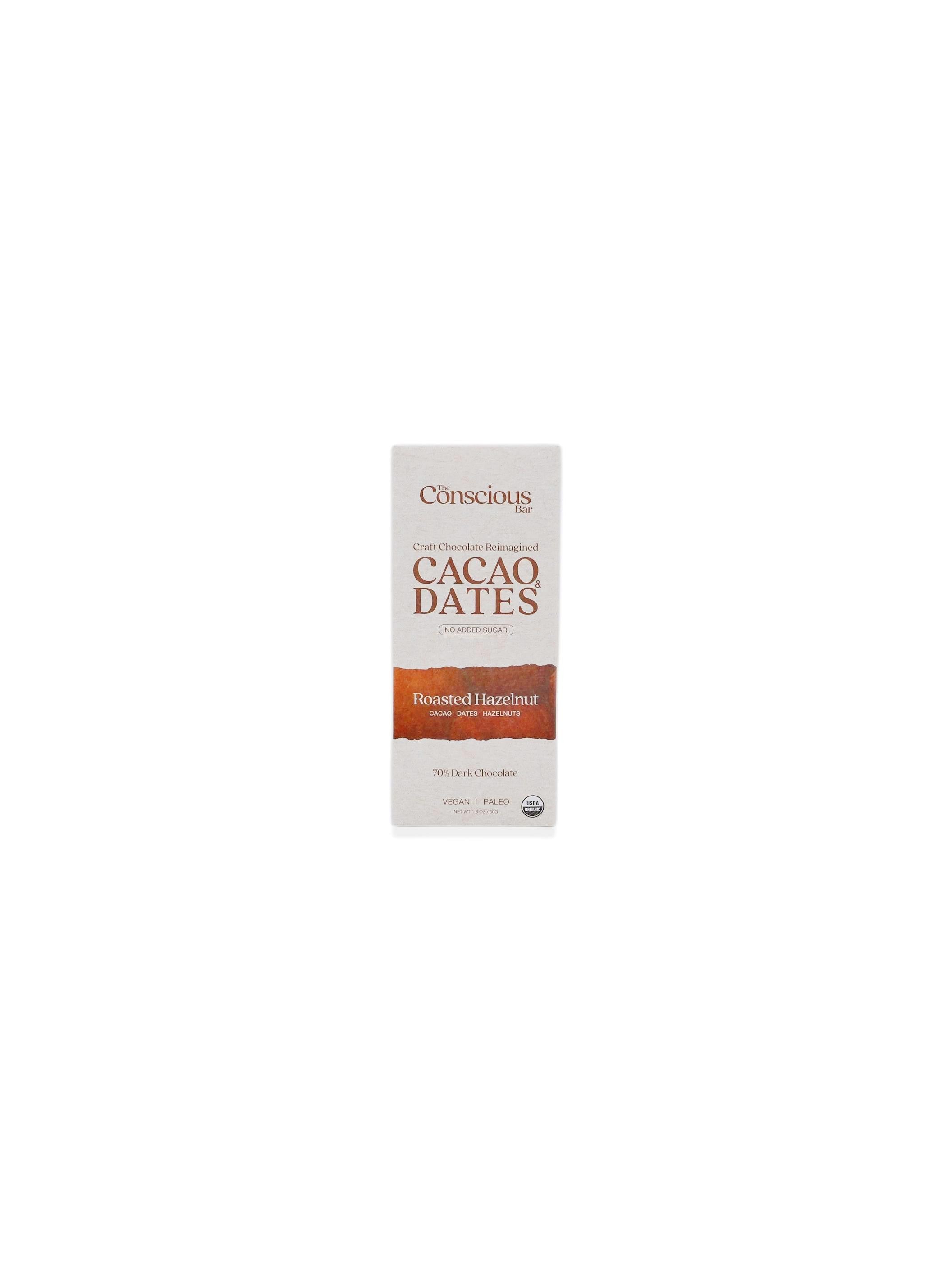 The Conscious Bar Date Sweetened Roasted Hazelnut Dark Chocolate 50g/1.8oz