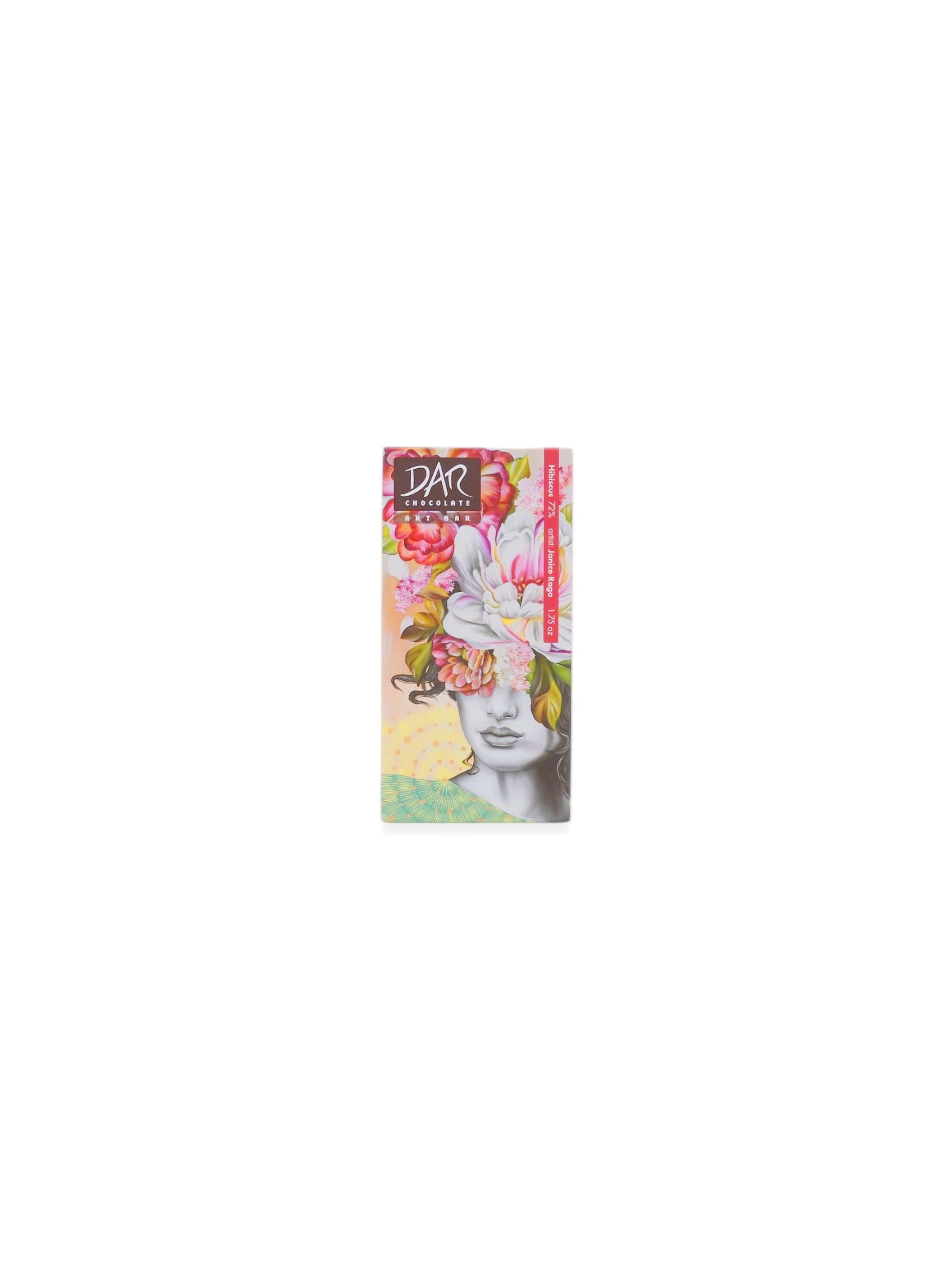 Dar Chocolate Art Bars: Hibiscus 72% Vegan & Organic Dark Chocolate 1.75oz