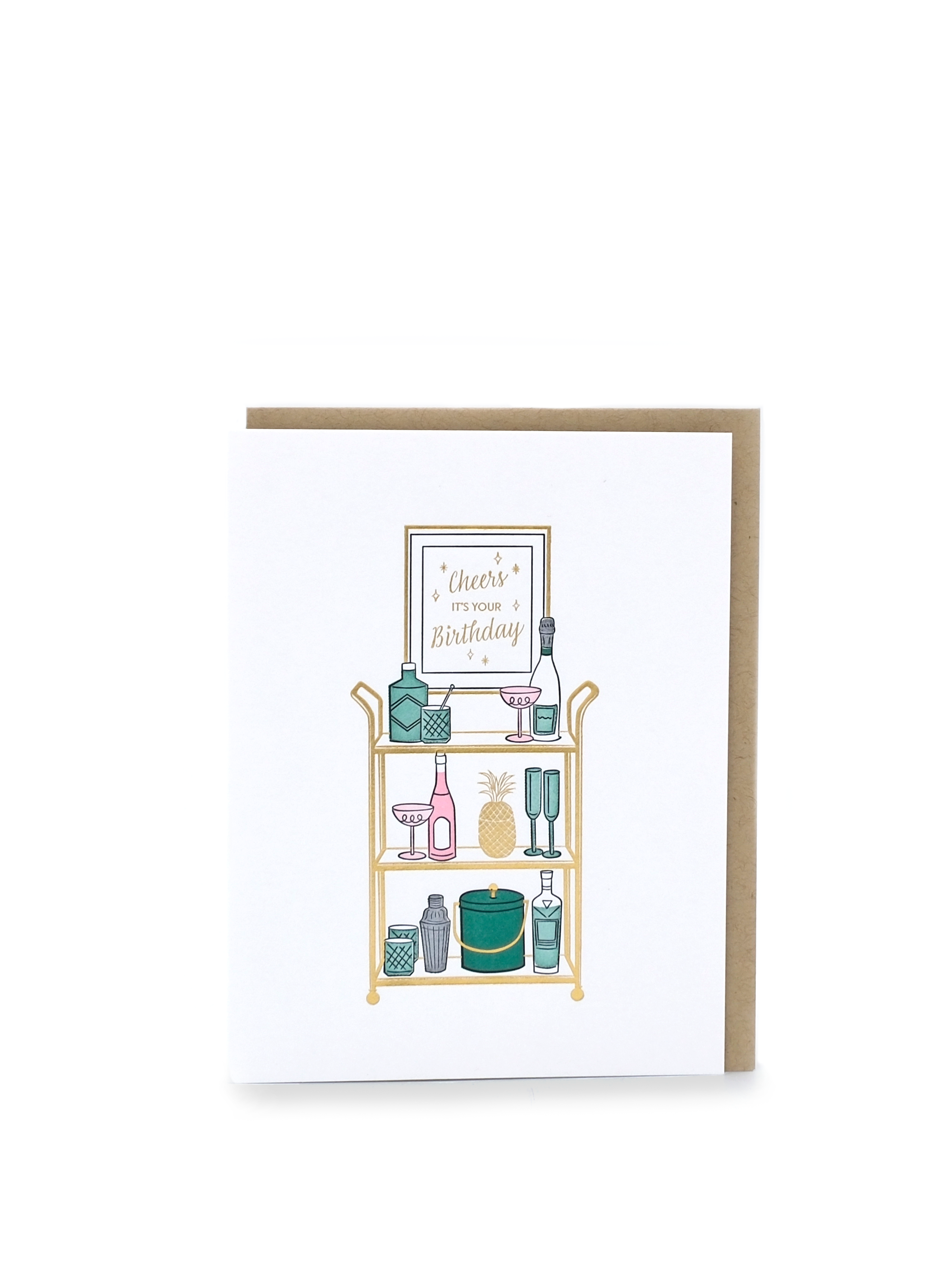 Bday, Cheers Bar Cart - Greeting Card