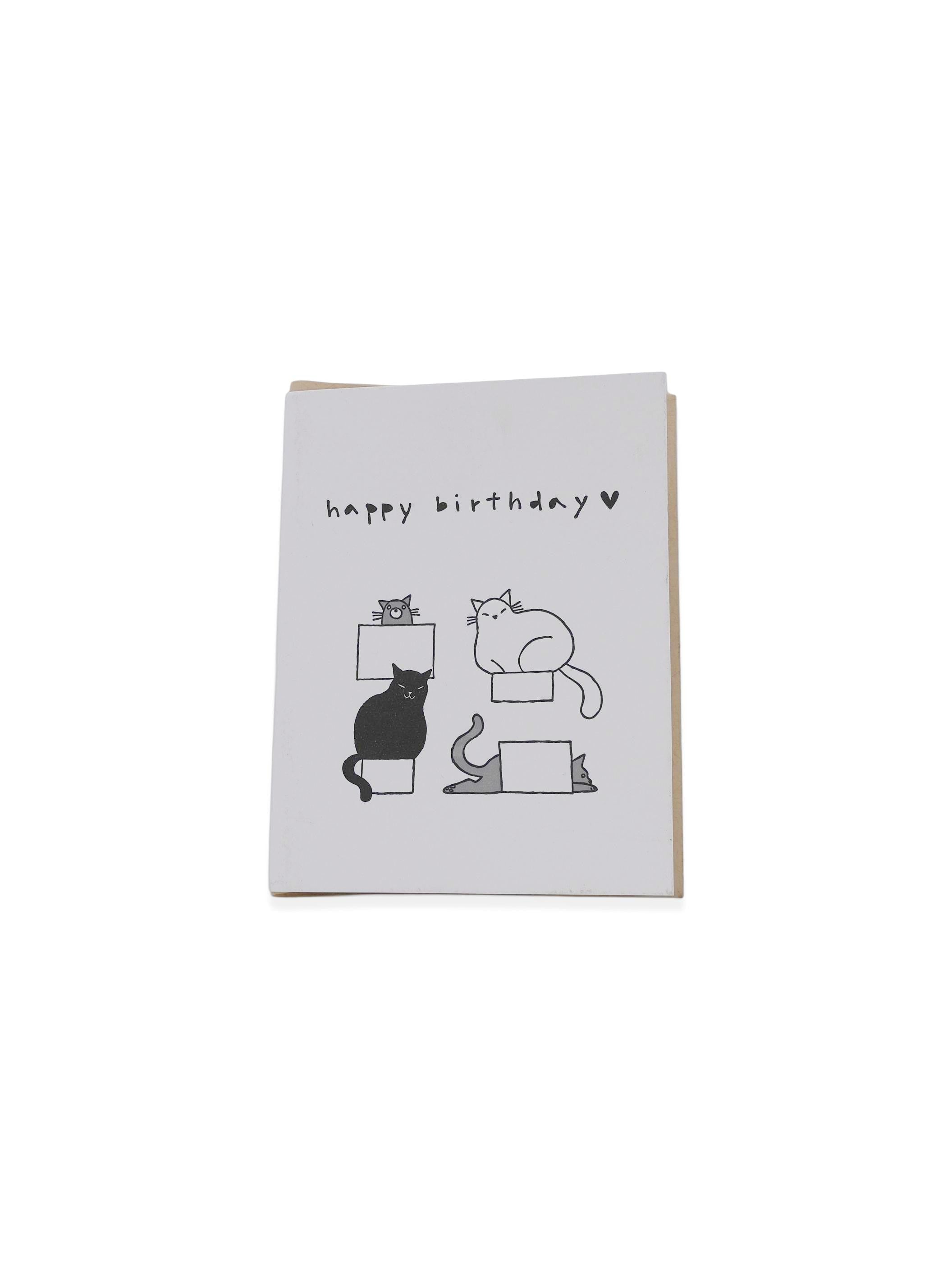 Cat Boxes Birthday Letterpress Greeting Card