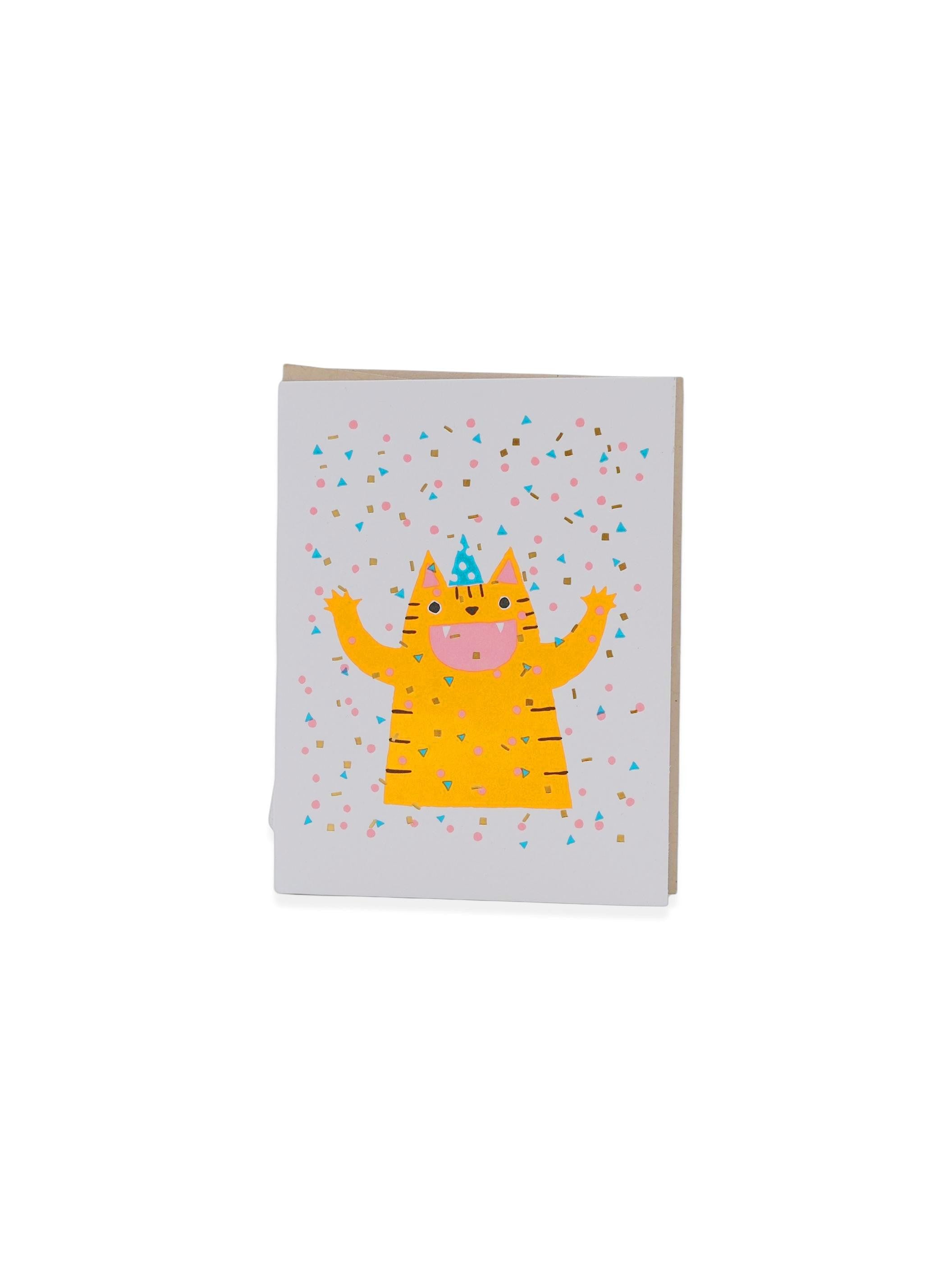 Confetti Cat Party Letterpress Greeting Card