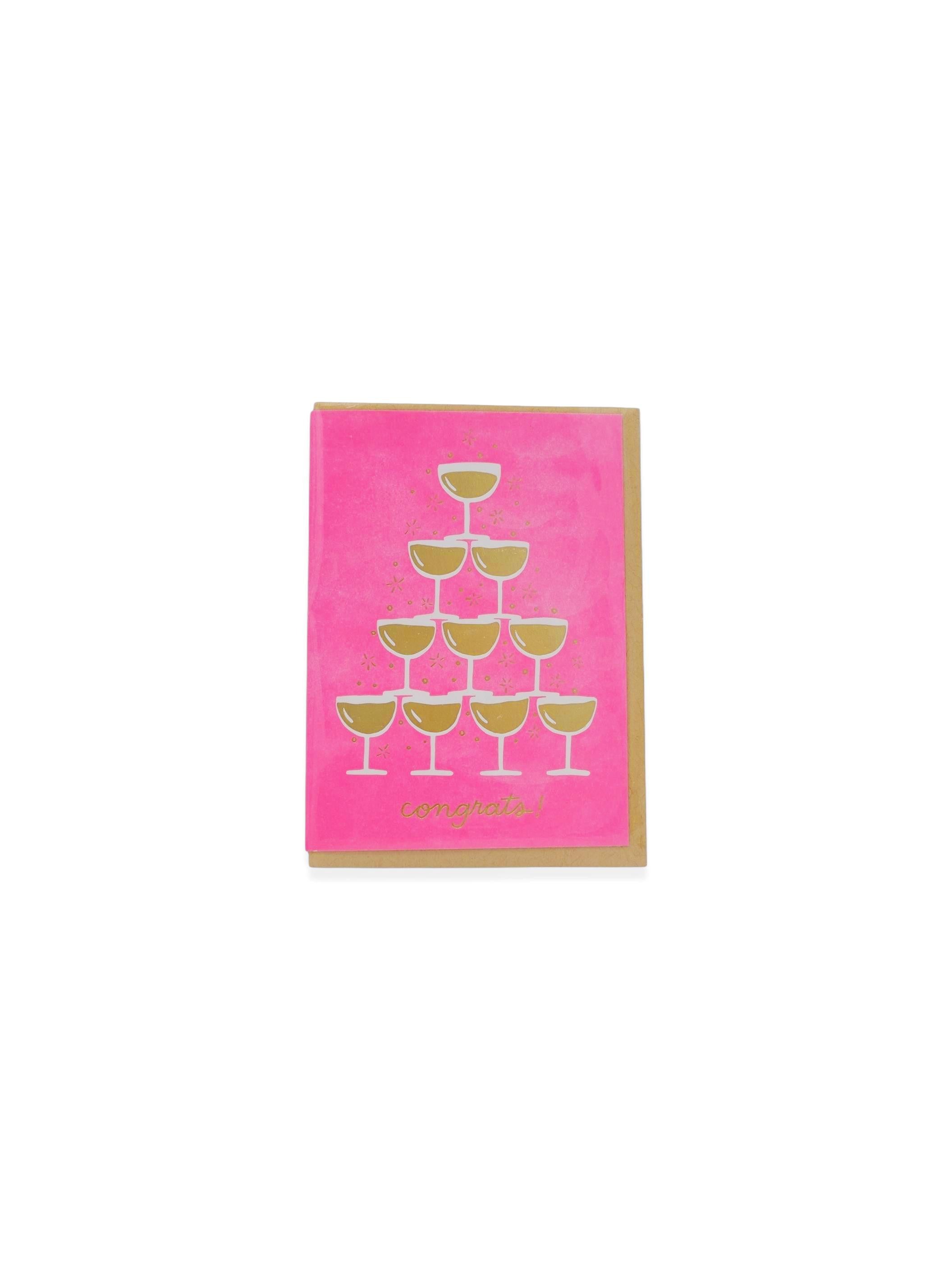 Congrats Champagne Letterpress and Foil Greeting Card