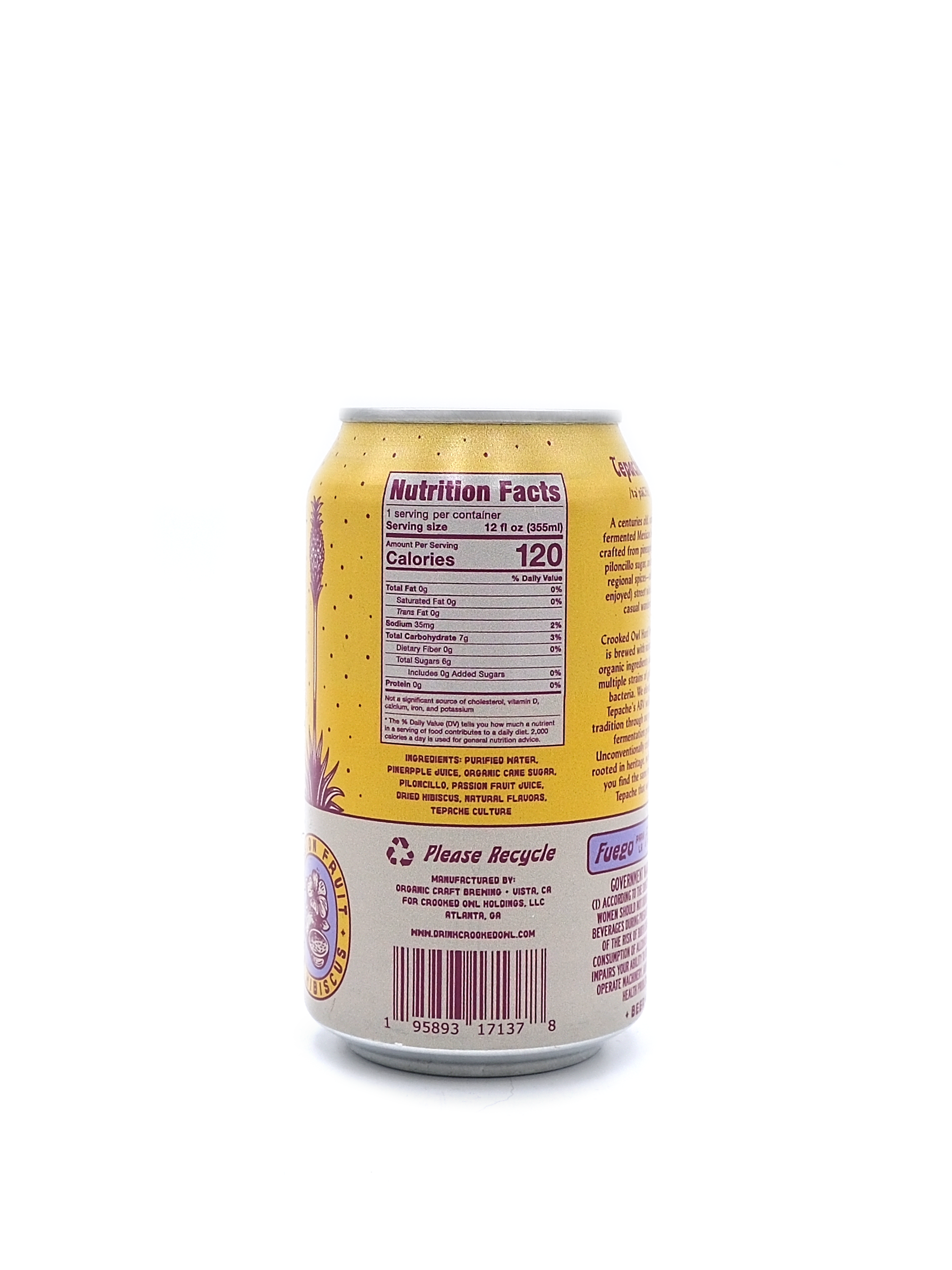 Crooked Owl Pasión Pineapple, Passionfruit & Hibiscus Hard Tepache 12oz