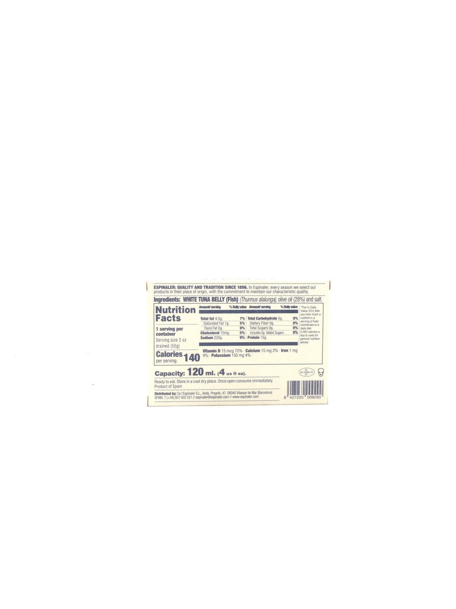 Espinaler Bonito Ventresca in Olive Oil Premium 112g