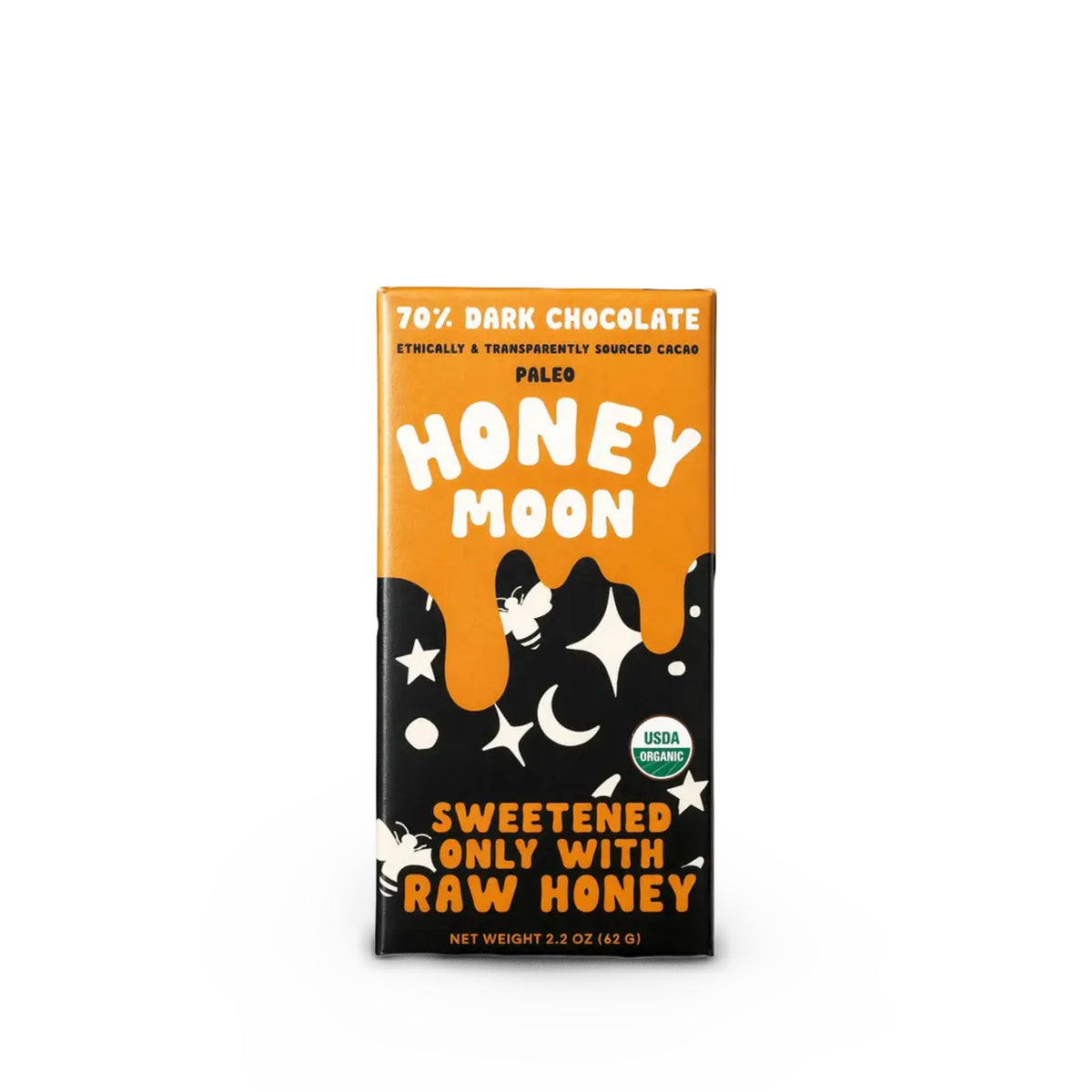 Honeymoon Chocolates 70% Dark Chocolate Honey Bar 2.2oz/62g