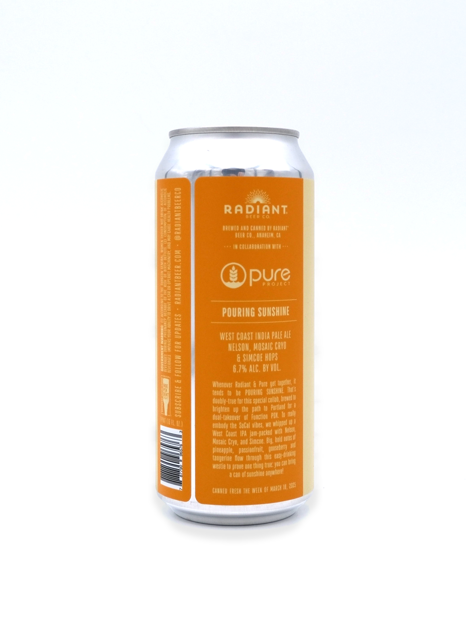 Radiant Beer Co. x Pure Project 'Pouring Sunshine' WCIPA  16oz