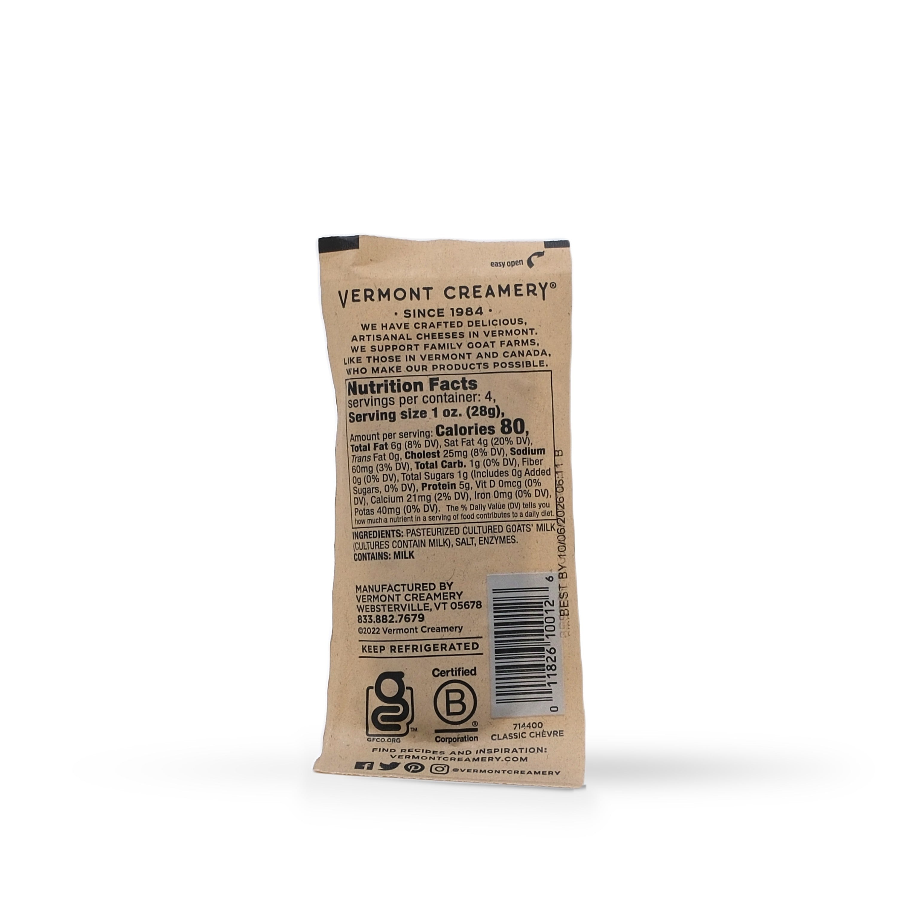 Vermont Creamery Classic Chevre Goat Cheese 4oz/113g