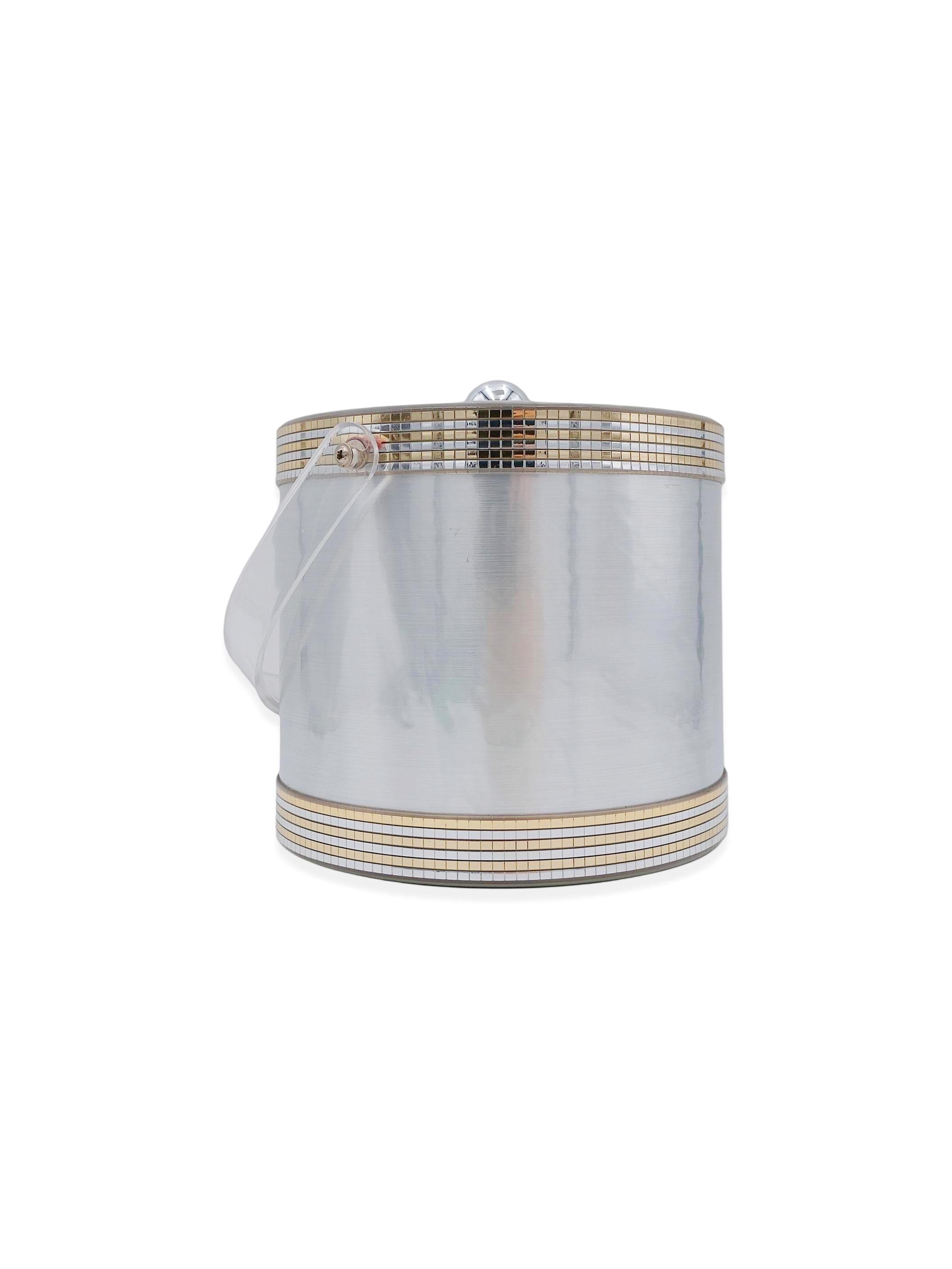 Vintage George Briard Metallic Gold & Silver Ice Bucket with Lucite Handle