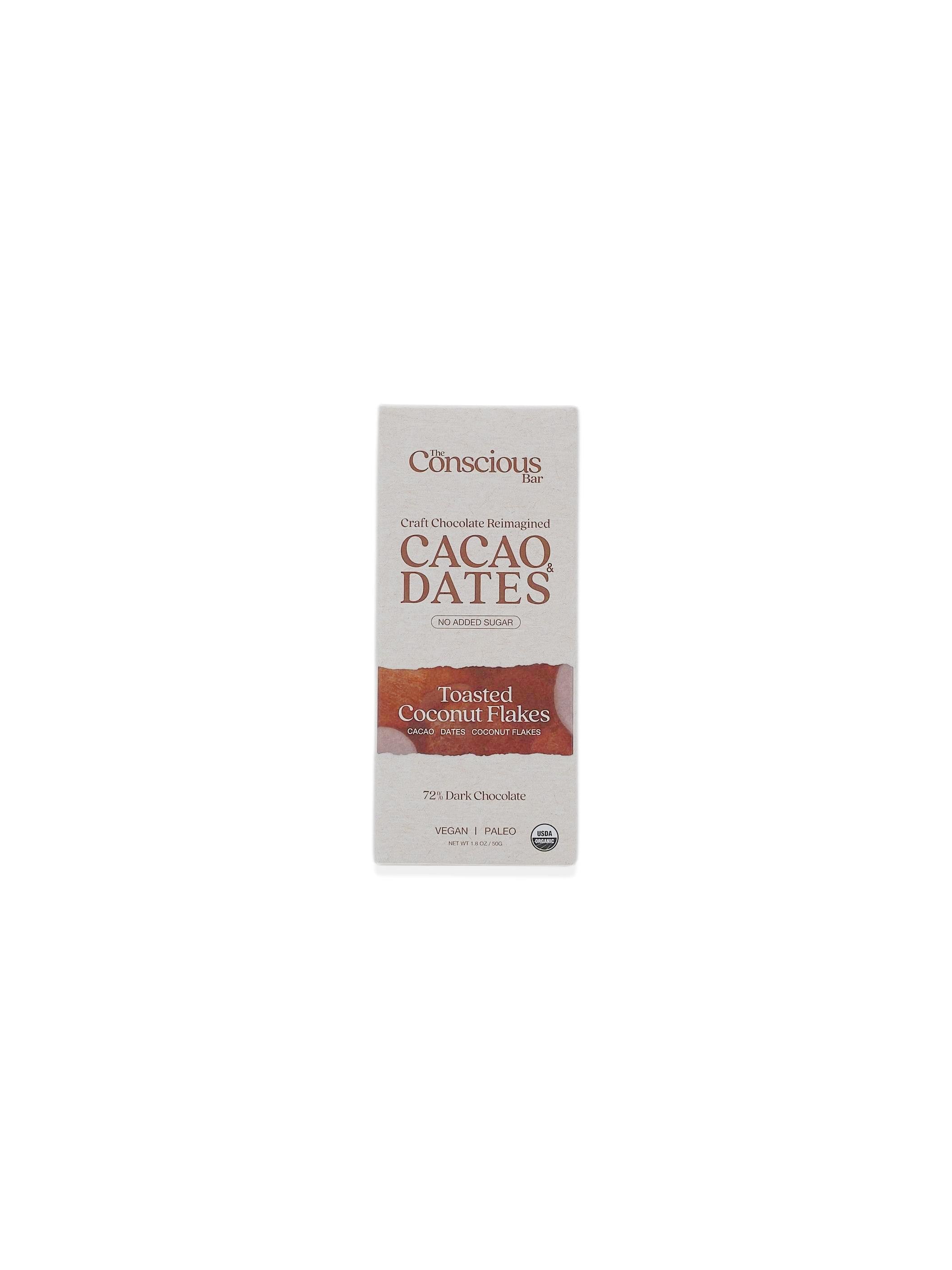 The Conscious Bar Date Sweetened Dark Chocolate Toasted Coconut Flakes 50g/1.8oz
