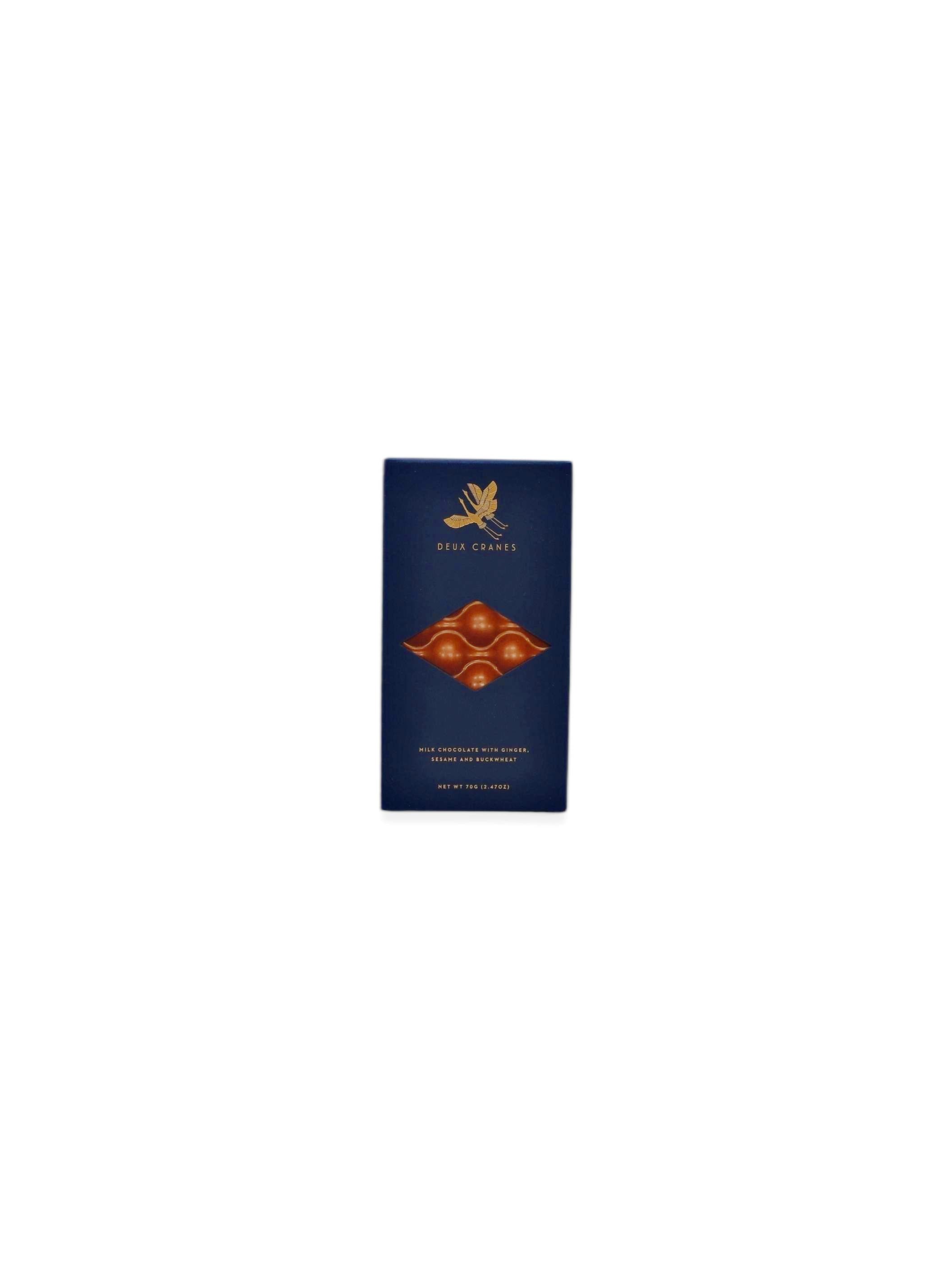 Deux Cranes Milk Chocolate with Ginger Sesame and Buckwheat