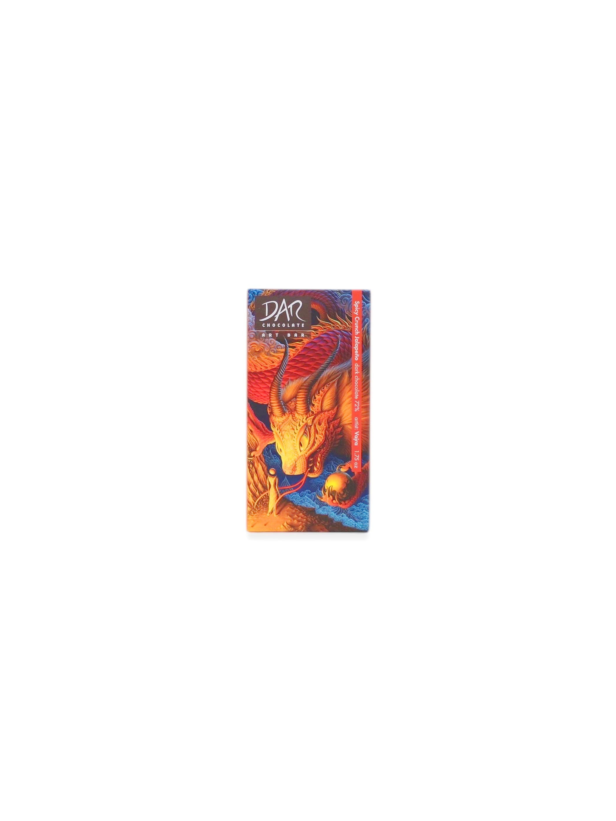 Dar Chocolate Art Bars: Crunchy Jalapeño Dragon 72% Dark Chocolate 1.75oz
