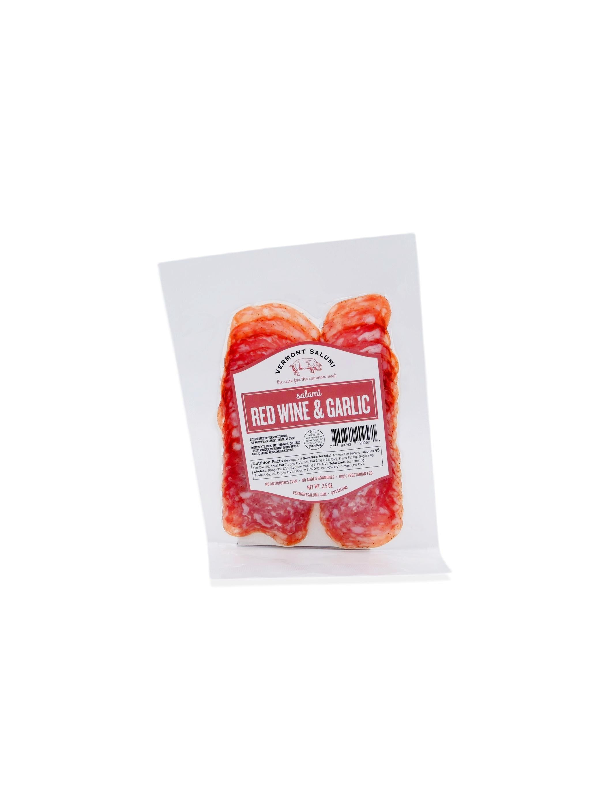 Vermont Salumi Red Wine & Garlic Sliced Salami 2.5oz