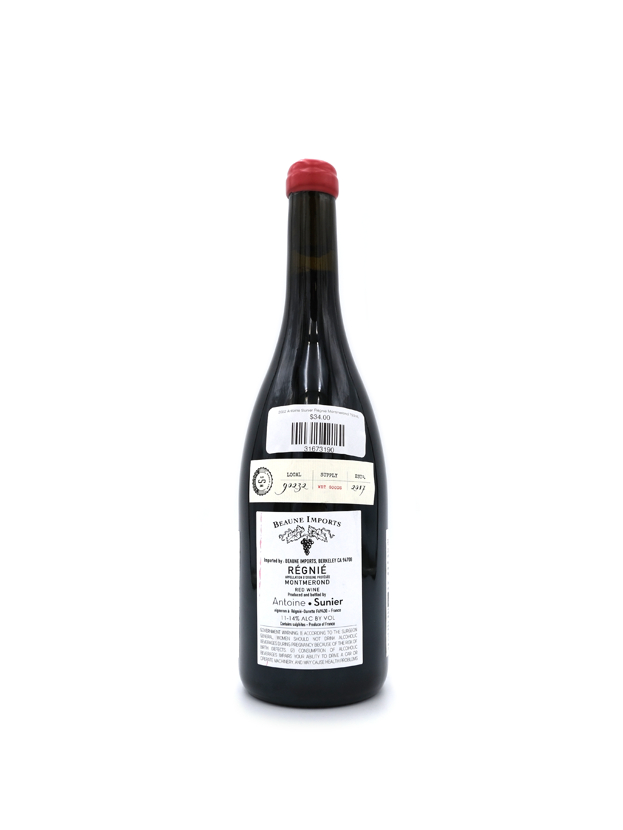 2022 Antoine Sunier Régnié Montmerond 750mL