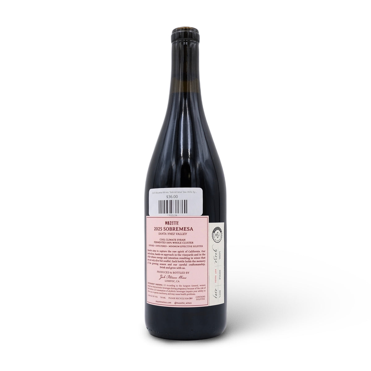2025 Mazette Wines 'Sobremesa' Sta. Hills Syrah 750mL