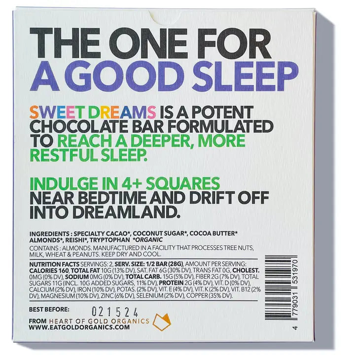 Eat Gold Organics 'SWEET DREAMS' Chocolate Bar 1.94oz/55g