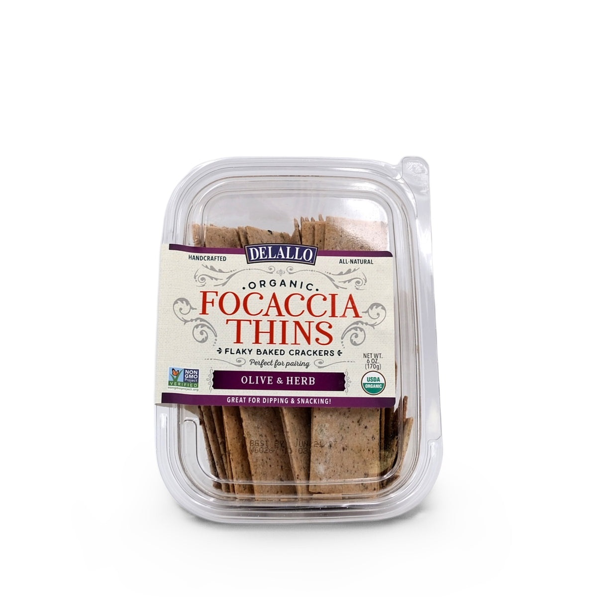 Delallo Organic Olive & Herb Focaccia Thins 170g/6oz