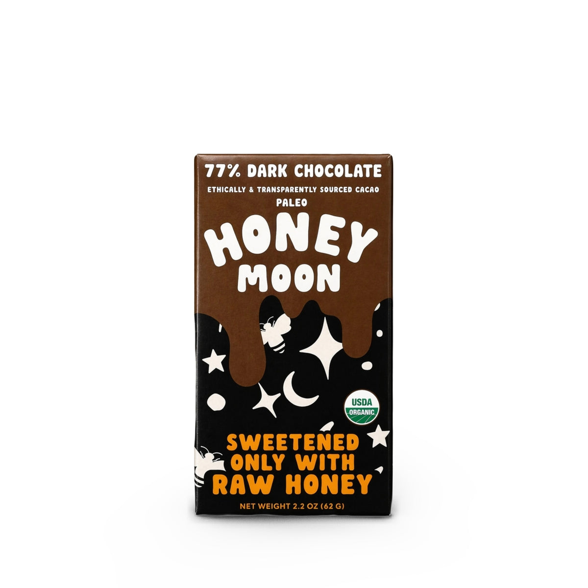Honeymoon Chocolates 77% Dark Chocolate Honey Bar 2.2oz/62g