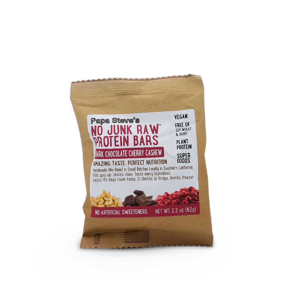 Papa Steve's No Junk Raw Protein Bar - Vegan Dark Chocolate Cherry Cashew 71g