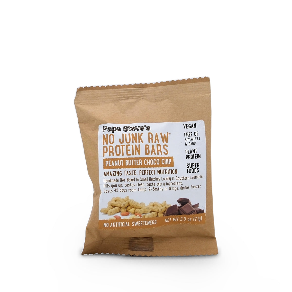 Papa Steve's No Junk Raw Protein Bar - Vegan Peanut Butter Chocolate Chip 71g