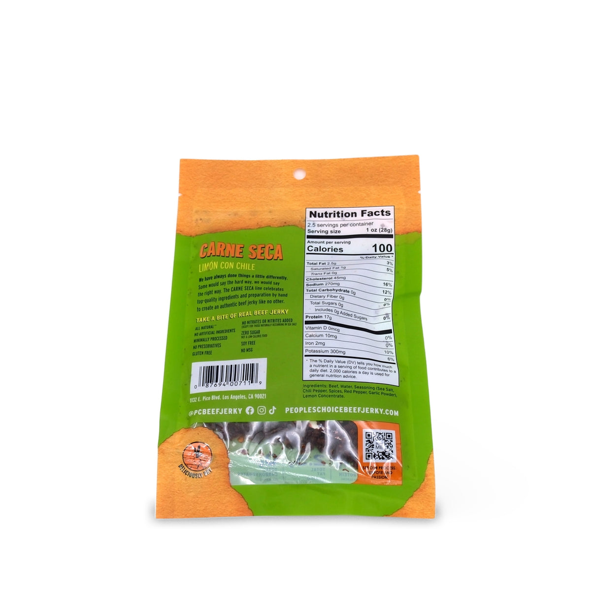 People's Choice Beef Jerky Carne Limon Con Chile 2.5oz