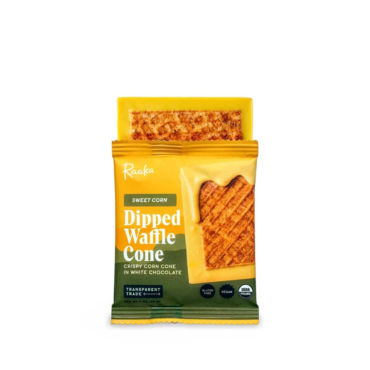 Raaka Sweet Corn Dipped Waffle Cone White Chocolate Bar 1oz/28g