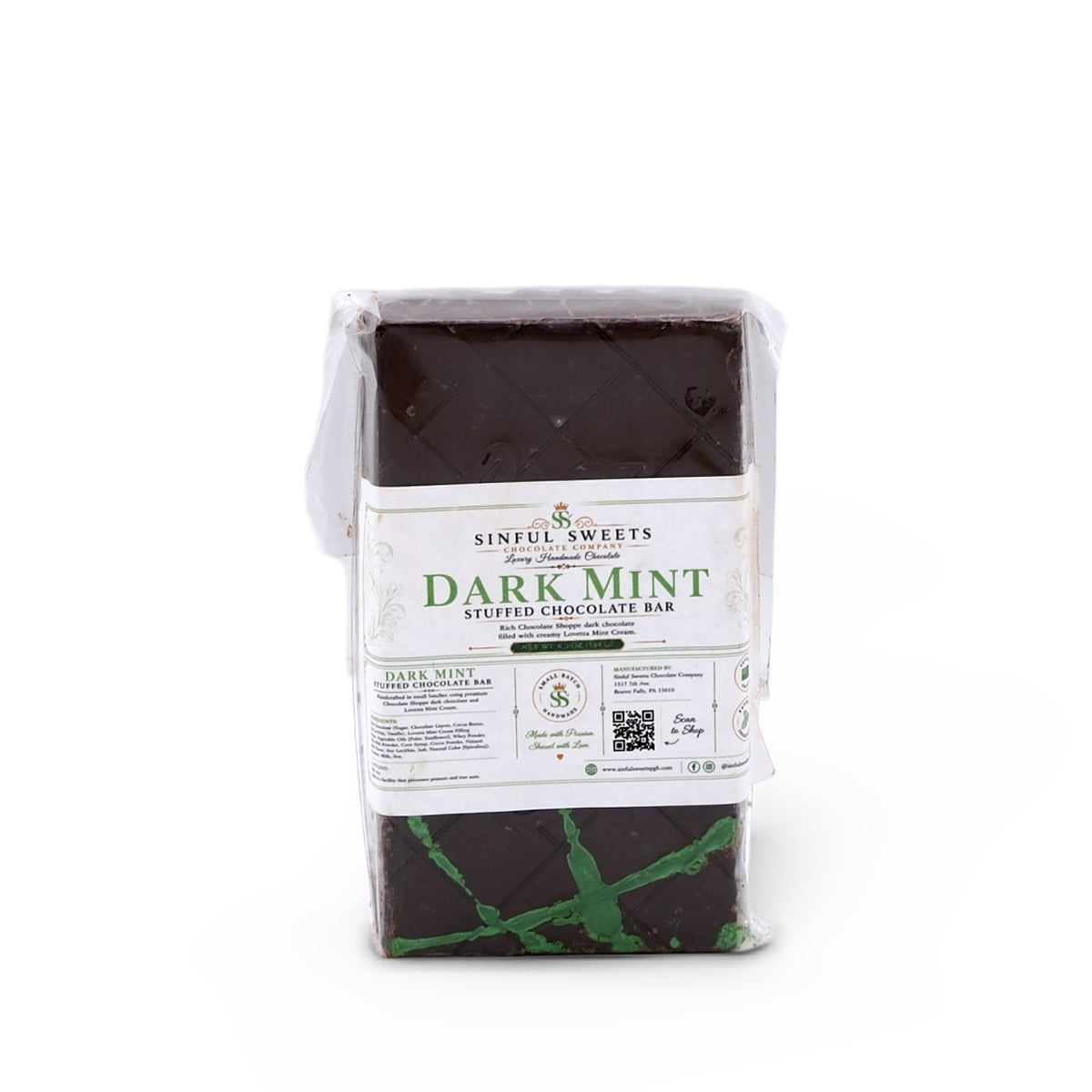 Sinful Sweets Chocolate Company 2/3lb Dark Chocolate Mint Stuffed Chocolate Bar