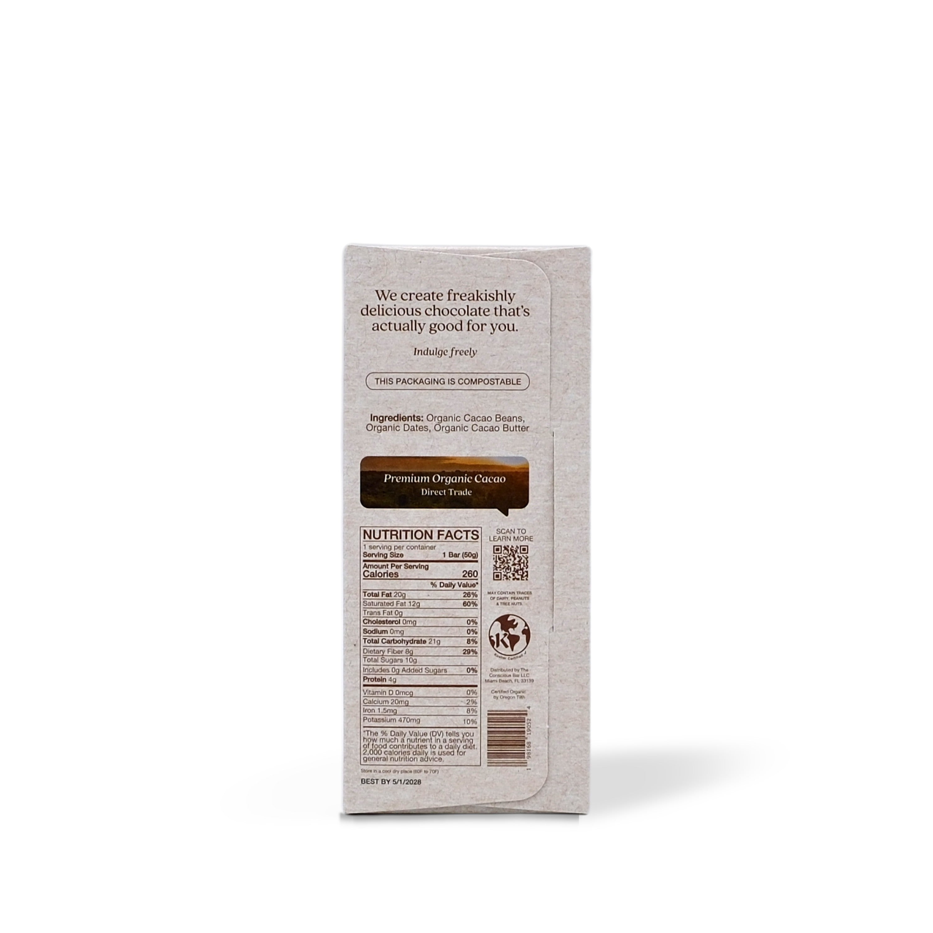 The Conscious Bar Date Sweetened Smooth Dark Chocolate 50g/1.8oz