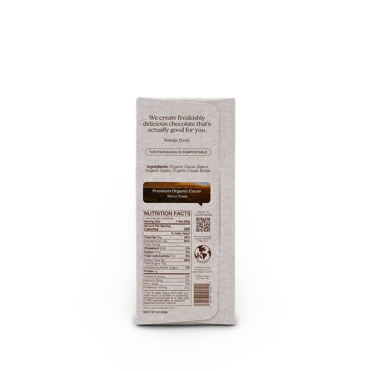 The Conscious Bar Date Sweetened Smooth Dark Chocolate 50g/1.8oz