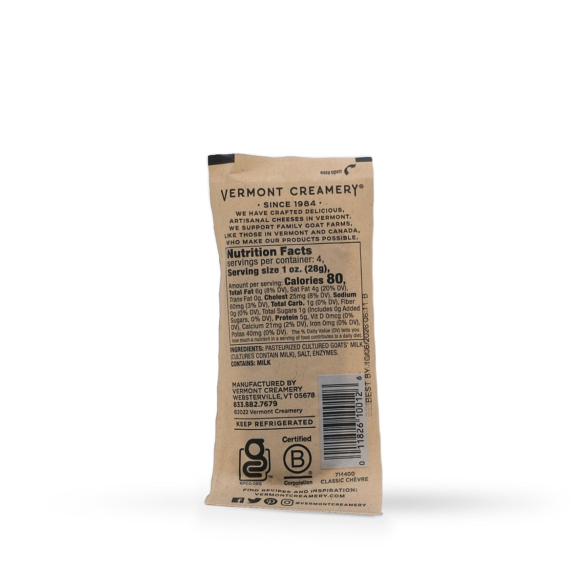 Vermont Creamery Classic Chevre Goat Cheese 4oz/113g